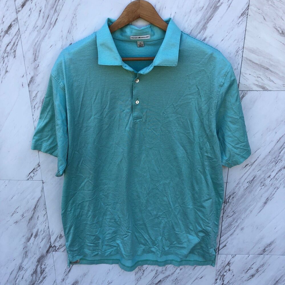 Peter Millar Men's Mint Green Striped Short Sleeve XL Golf Shirt Polo Shirt
